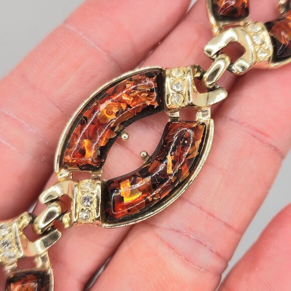 Coro Red Confetti Lucite Link Vintage Bracelet w/Fold Over Clasp - Picture 4 of 9